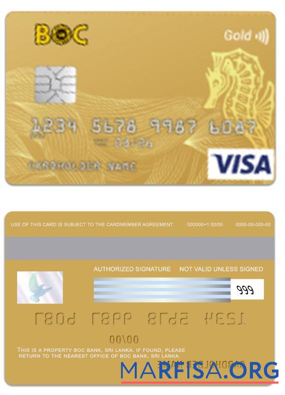 Printable Sri Lanka BOC Bank visa gold card template